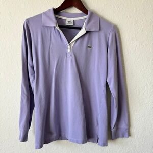Lacoste Womens Long Sleeve Polo Shirt Lavender Purple Cotton Size 40 Logo Pique